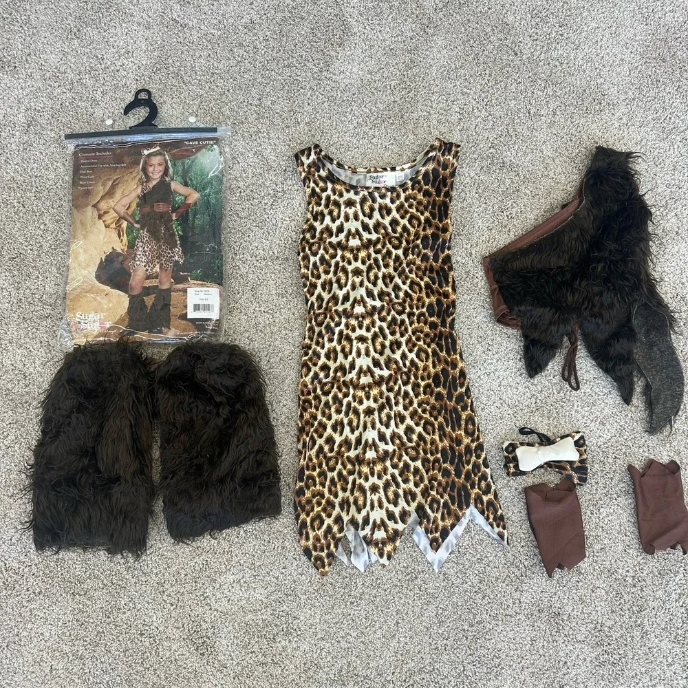 Child‎ Cave Girl Cutie Costume Kids 8-9 Medium 5 Piece Set Halloween Dress Up